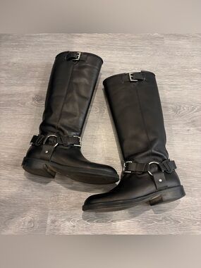 Topshop Black Knee High Biker Boots